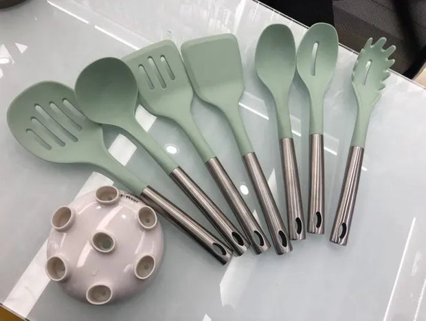 BS-88 8Pcs Silicone Cooking Set w/ Stainless Steel Handle