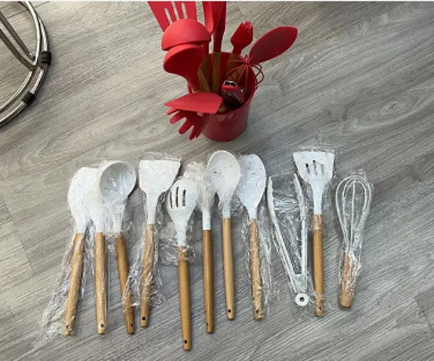 BS-89 12pcs Silicone Cooking Set w/ Wooden Handle