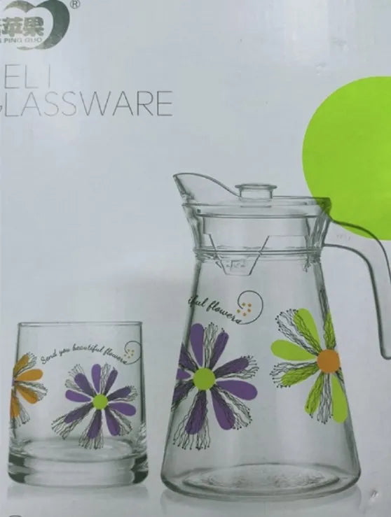 22233, EH1009-2/L7E, Water Bottle With Straight Waist Pouring Mouth Glass Pitcher SET with (6) glass