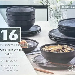 BRT002 16-Pc Stoneware Dinnerware Set (Gray)