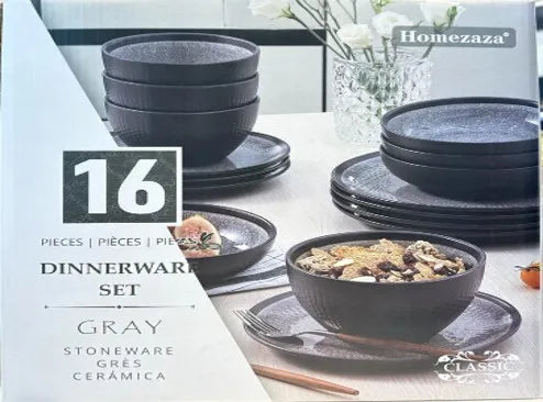 BRT002 16-Pc Stoneware Dinnerware Set (Gray)