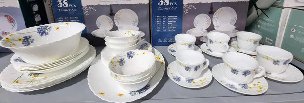 BRT037  Opal Glass Porcelain 38-Pc Dinnerware Set