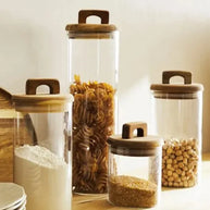 BRT041 Acacia Wood Glass Storage Jar