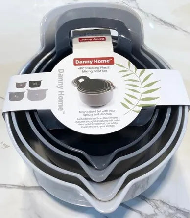 BRT097 Nesting Plastic Mixing Bowl with Pour Spouts and Handle Set